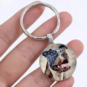 Stainless Steel PIT BULL DOG Keychain Keyring Accessory